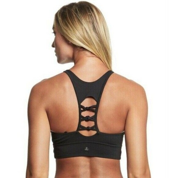 NWT Womens Black M Itzel PrAna Yoga Pilates Strappy Top Bra New Gym Cups Lattice - Picture 1 of 8